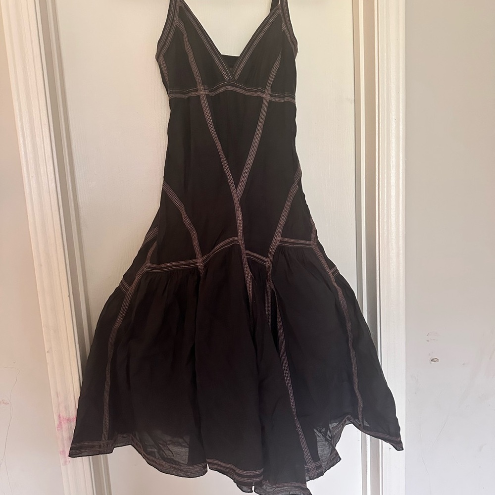 Armani Exchange Black Midi Dress with Contrast Brown Stitching